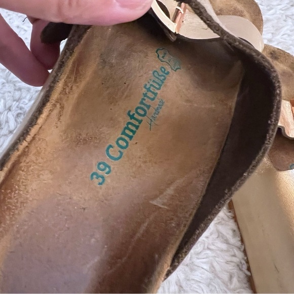 Comfortfusse  Strap Slides Leather Handmade Cork Metallic SZ 39 8.5 - Picture 8 of 10
